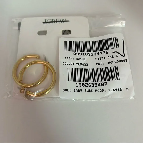 J. Crew Mini Tube Hoop Earrings In Matte Gold NEW - Picture 5 of 5